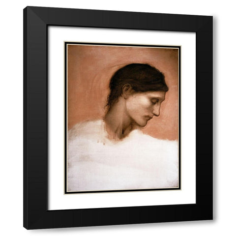 Study of a Girls Head Black Modern Wood Framed Art Print with Double Matting by Burne-Jones, Sir Edward