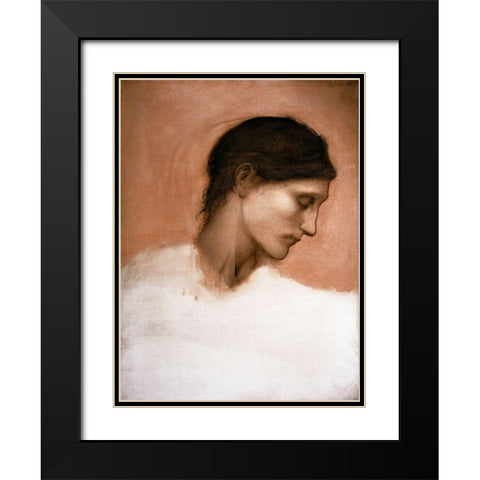 Study of a Girls Head Black Modern Wood Framed Art Print with Double Matting by Burne-Jones, Sir Edward