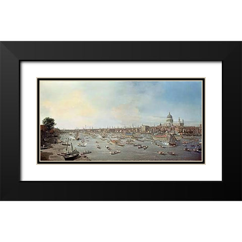 London and The Thames Black Modern Wood Framed Art Print with Double Matting by Canaletto