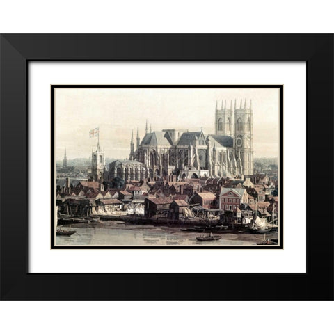 View of London With The Thames - Detail Black Modern Wood Framed Art Print with Double Matting by Canaletto