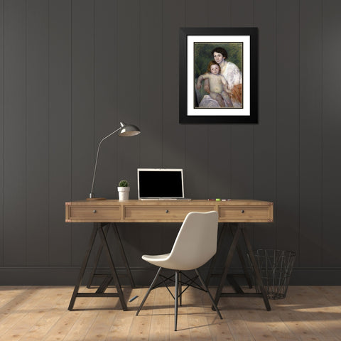 After the Babys Bath Black Modern Wood Framed Art Print with Double Matting by Cassatt, Mary