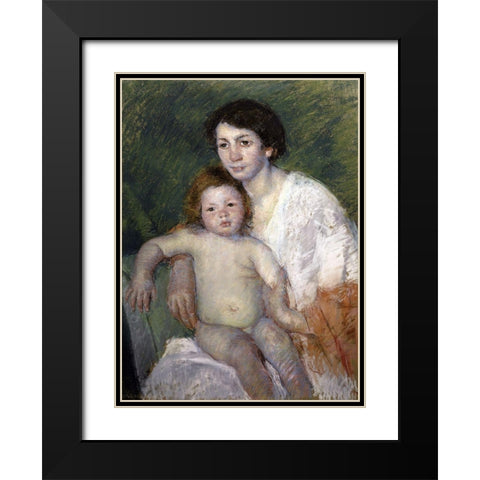 After the Babys Bath Black Modern Wood Framed Art Print with Double Matting by Cassatt, Mary