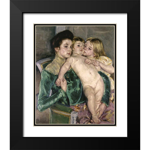 Childs Caress Black Modern Wood Framed Art Print with Double Matting by Cassatt, Mary