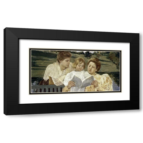 Family Group Reading Black Modern Wood Framed Art Print with Double Matting by Cassatt, Mary