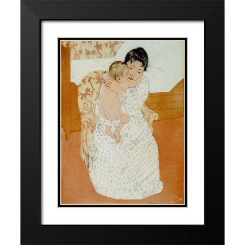 Maternal Caress Black Modern Wood Framed Art Print with Double Matting by Cassatt, Mary