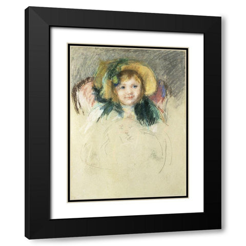 Sara in a Bonnet with a Plum Hanging Down Black Modern Wood Framed Art Print with Double Matting by Cassatt, Mary