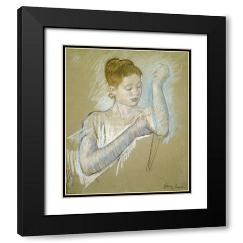 The Long Gloves Black Modern Wood Framed Art Print with Double Matting by Cassatt, Mary