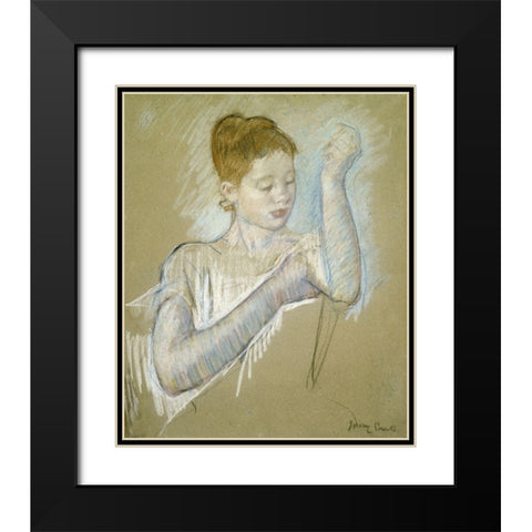 The Long Gloves Black Modern Wood Framed Art Print with Double Matting by Cassatt, Mary