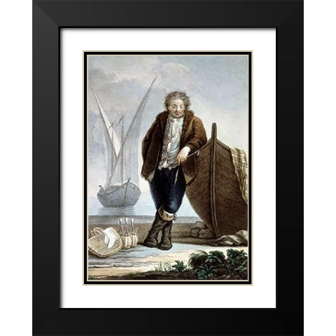 Sailor Leaning Against Boat Hullfrom Black Modern Wood Framed Art Print with Double Matting by Castelli, Costanzo