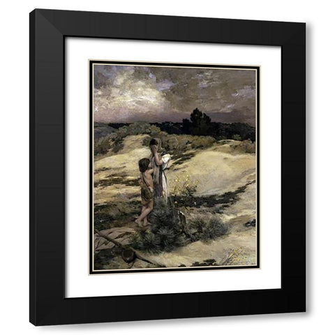 Hagar and Ishmael Black Modern Wood Framed Art Print with Double Matting by Cazin, Jean Charles
