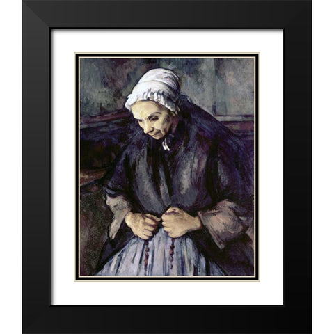 An Old Woman With a Rosary Black Modern Wood Framed Art Print with Double Matting by Cezanne, Paul
