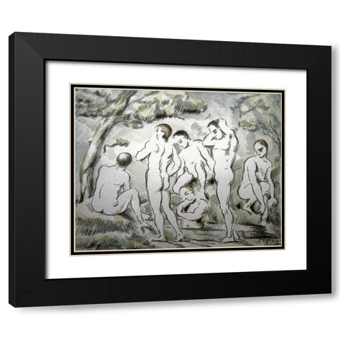 Bathers Black Modern Wood Framed Art Print with Double Matting by Cezanne, Paul