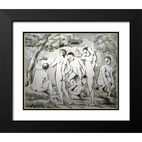 Bathers Black Modern Wood Framed Art Print with Double Matting by Cezanne, Paul