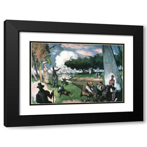 Fisherman: Sunday Afternoon, July Black Modern Wood Framed Art Print with Double Matting by Cezanne, Paul