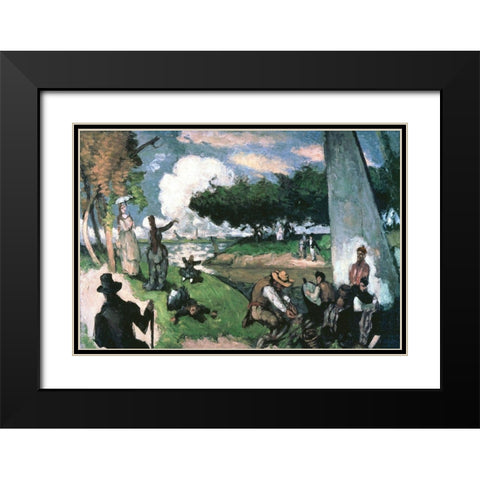 Fisherman: Sunday Afternoon, July Black Modern Wood Framed Art Print with Double Matting by Cezanne, Paul