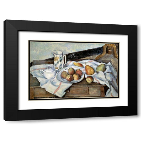 Peaches and Pears Black Modern Wood Framed Art Print with Double Matting by Cezanne, Paul
