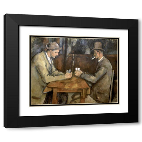 The Card Players Black Modern Wood Framed Art Print with Double Matting by Cezanne, Paul