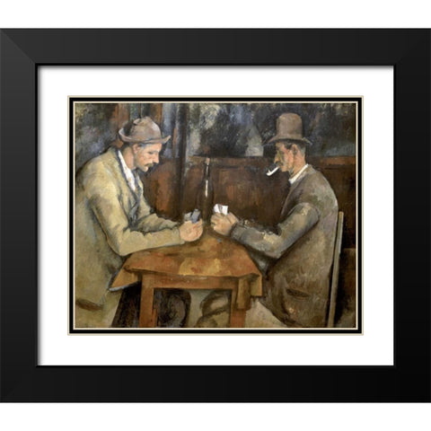 The Card Players Black Modern Wood Framed Art Print with Double Matting by Cezanne, Paul