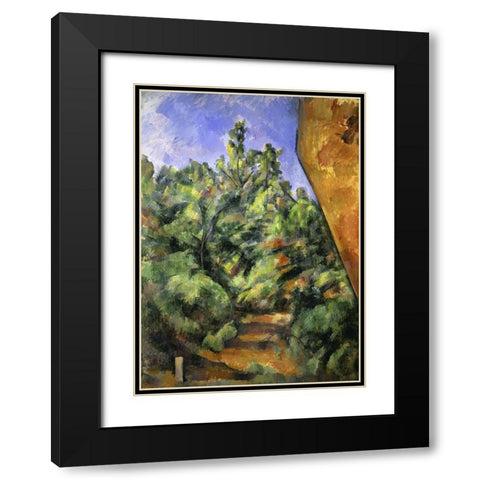 The Red Rock (Le Rocher Rouge) Black Modern Wood Framed Art Print with Double Matting by Cezanne, Paul