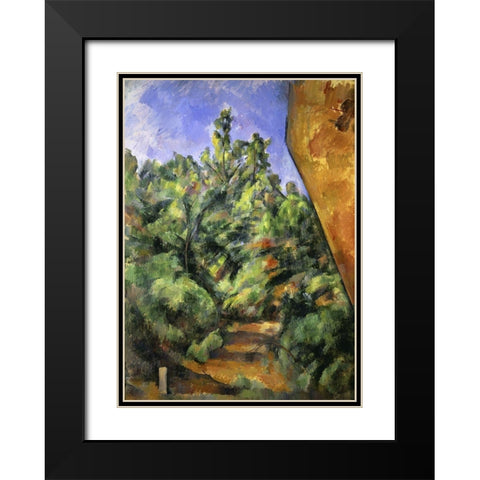 The Red Rock (Le Rocher Rouge) Black Modern Wood Framed Art Print with Double Matting by Cezanne, Paul