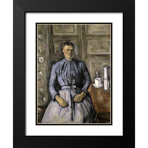 Woman at The Cafeteria Black Modern Wood Framed Art Print with Double Matting by Cezanne, Paul