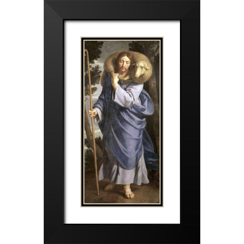 Good Shepherd Black Modern Wood Framed Art Print with Double Matting by Champaigne, Philippe de