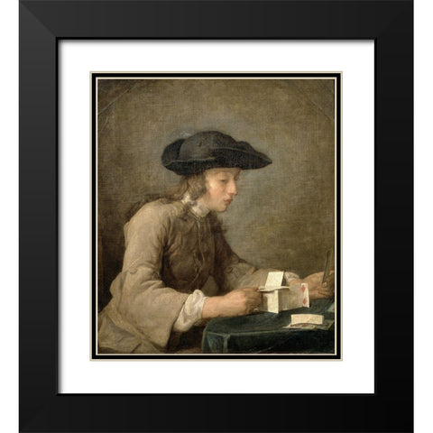 House of Cards Black Modern Wood Framed Art Print with Double Matting by Chardin, Jean-Baptiste-SimÃ©on