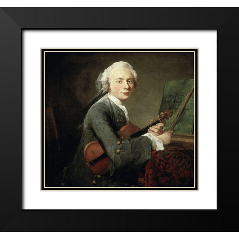 Young Man With a Violin Black Modern Wood Framed Art Print with Double Matting by Chardin, Jean-Baptiste-SimÃ©on
