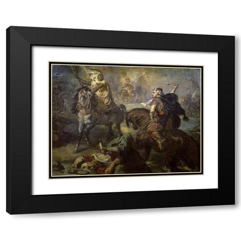 Arab Chiefs Challenging To Combat Under a City Ramparts Black Modern Wood Framed Art Print with Double Matting by Chasseriau, Theodore