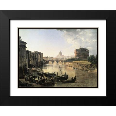 Rome, Castel San Angelo Black Modern Wood Framed Art Print with Double Matting by Chedrin, Silvestre