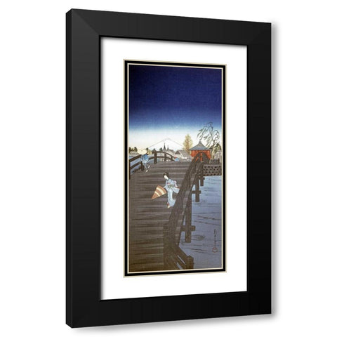 Japanese Print - Yedo River In Tokyo Black Modern Wood Framed Art Print with Double Matting by Chowka
