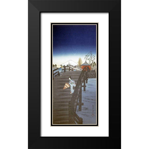 Japanese Print - Yedo River In Tokyo Black Modern Wood Framed Art Print with Double Matting by Chowka