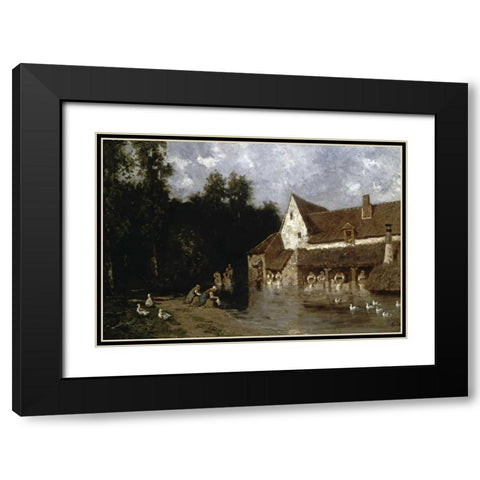 Washerwomen Black Modern Wood Framed Art Print with Double Matting by Cicerie, E.