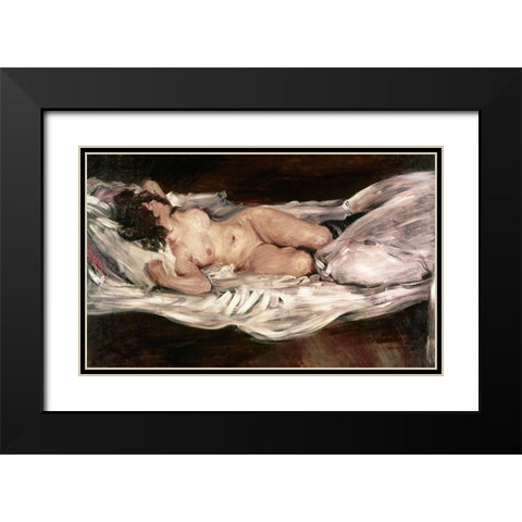 Recumbent Nude Black Modern Wood Framed Art Print with Double Matting by Corinth, Lovis