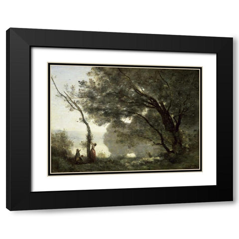 Souvenir of Mortefontaine Black Modern Wood Framed Art Print with Double Matting by Corot, Jean-Baptiste-Camille