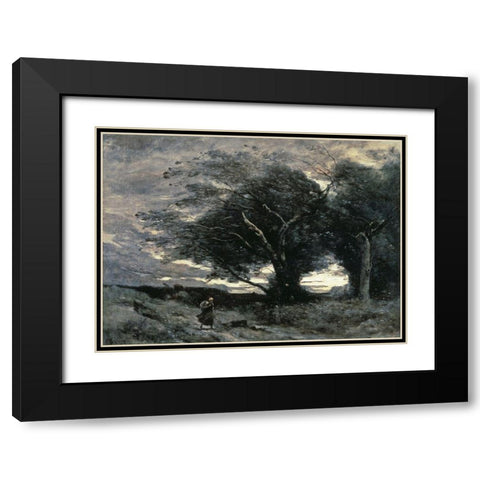 Wind Black Modern Wood Framed Art Print with Double Matting by Corot, Jean-Baptiste-Camille