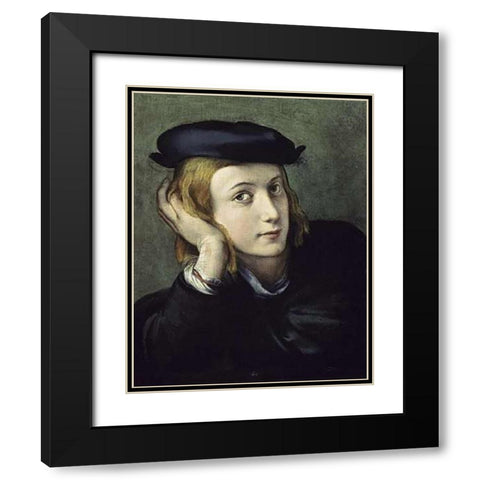 Portrait of a Young Man Black Modern Wood Framed Art Print with Double Matting by Correggio