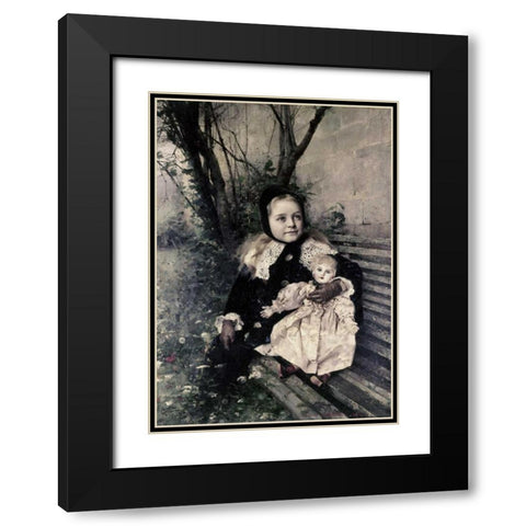Her Favorite Doll Black Modern Wood Framed Art Print with Double Matting by Courtois, Gustave Claude E.