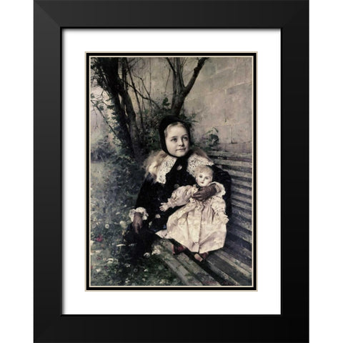 Her Favorite Doll Black Modern Wood Framed Art Print with Double Matting by Courtois, Gustave Claude E.
