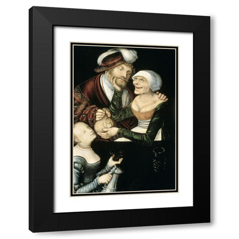 A Procuress Black Modern Wood Framed Art Print with Double Matting by Cranach, Lucas