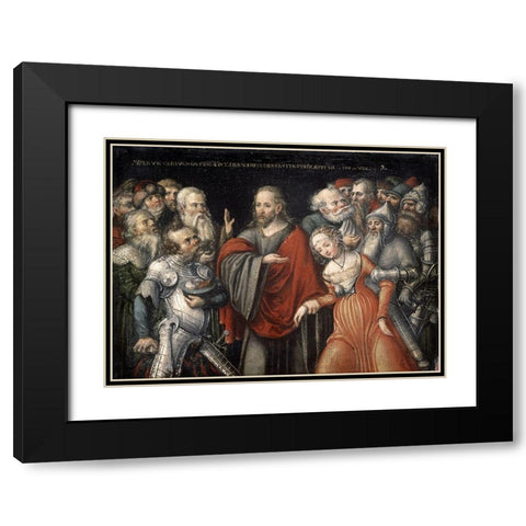 Christ and The Adulteress Black Modern Wood Framed Art Print with Double Matting by Cranach, Lucas
