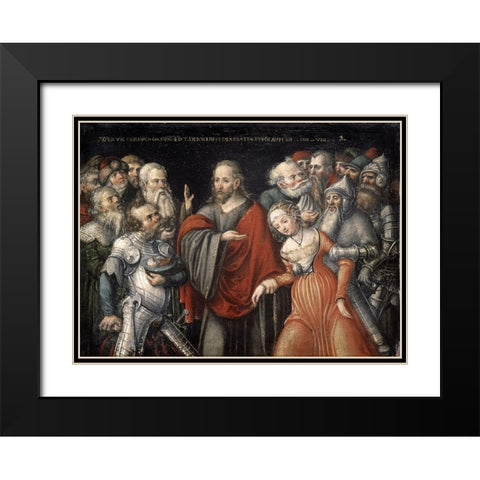 Christ and The Adulteress Black Modern Wood Framed Art Print with Double Matting by Cranach, Lucas