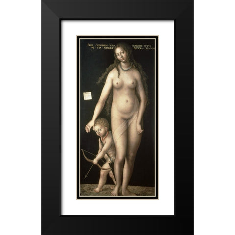 Venus and Amor Black Modern Wood Framed Art Print with Double Matting by Cranach, Lucas