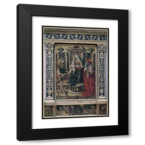 Madonna and Child With St. Jerome and St. Sebastian Black Modern Wood Framed Art Print with Double Matting by Crivelli, Carlo