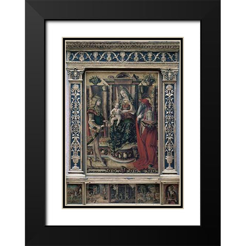 Madonna and Child With St. Jerome and St. Sebastian Black Modern Wood Framed Art Print with Double Matting by Crivelli, Carlo