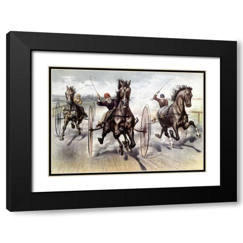 A Race For Blood Black Modern Wood Framed Art Print with Double Matting by Currier and Ives