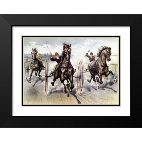 A Race For Blood Black Modern Wood Framed Art Print with Double Matting by Currier and Ives