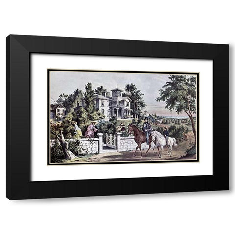 American Country Life: May Morning Black Modern Wood Framed Art Print with Double Matting by Ives, Currier and
