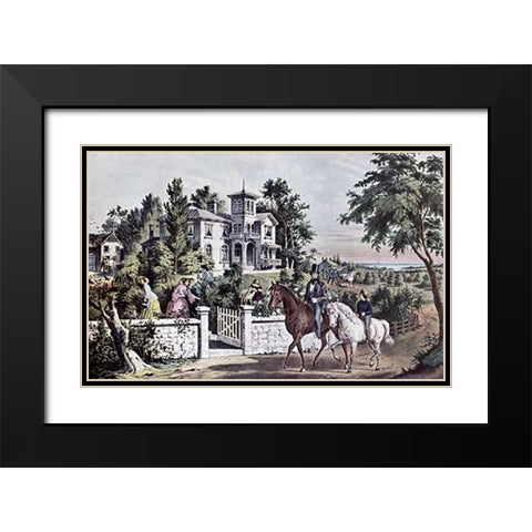 American Country Life: May Morning Black Modern Wood Framed Art Print with Double Matting by Ives, Currier and