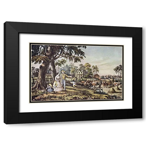 American Country Life: Summer Evening Black Modern Wood Framed Art Print with Double Matting by Ives, Currier and